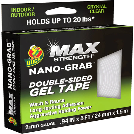 Duck Max Strength Double-Sided Gel Tape - Clear - 5 ft x 0.94’’ - Strong Adhesive