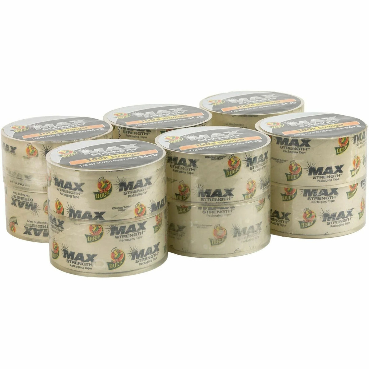 Duck Max Strength Packaging Tape - Clear 54.60 yd x 1.88’’ - Damage Resistant - 12 Pack - Packing & Dispensers
