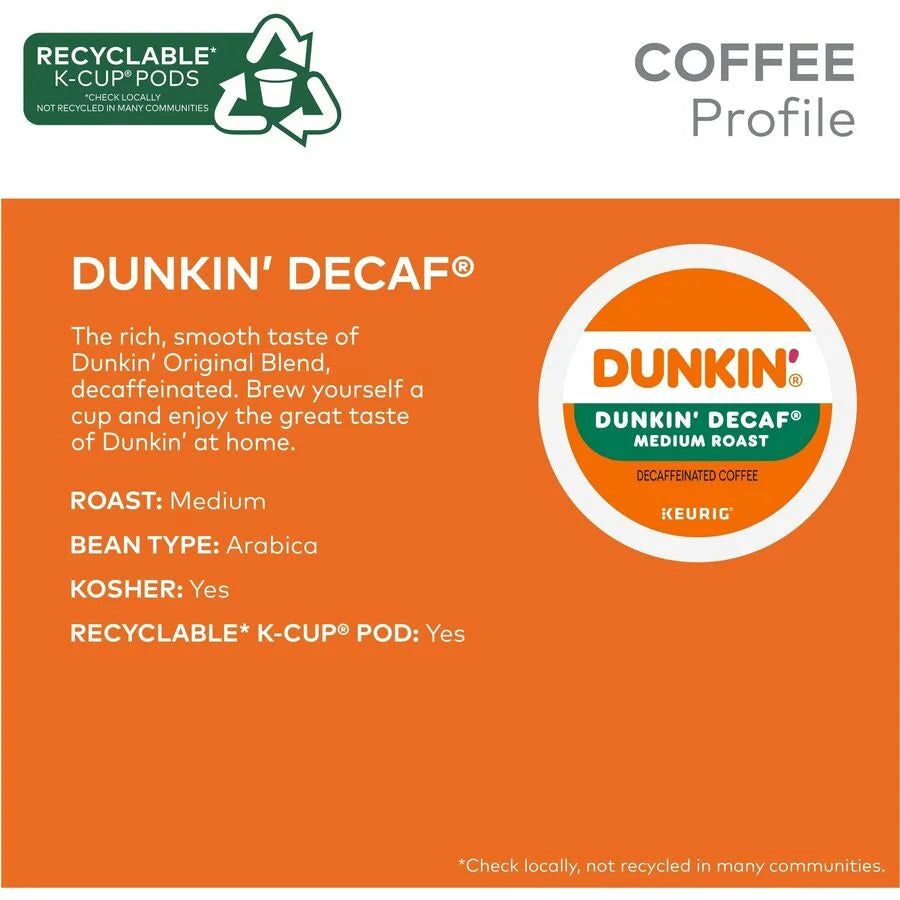 Dunkin’® Decaf K-Cup Coffee: Medium Roast Kosher 22/Box - Coffee