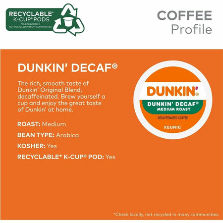 Dunkin’® Decaf K-Cup Coffee: Medium Roast Kosher 22/Box - Coffee