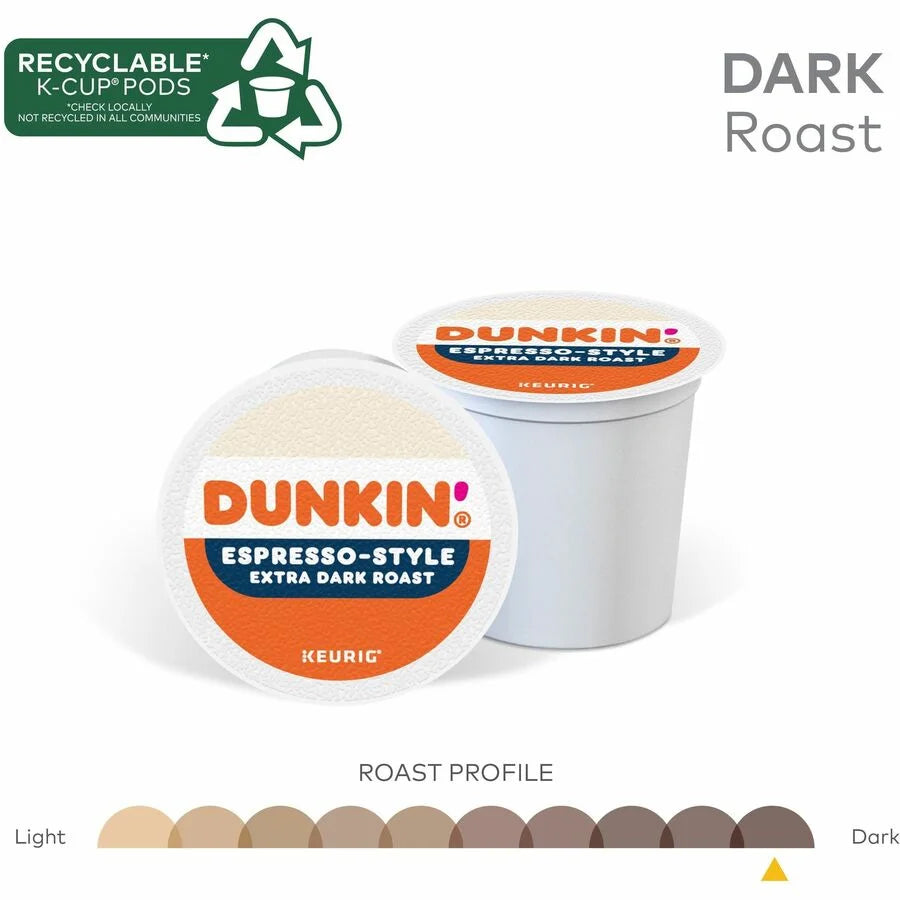 Dunkin’ K-Cup Espresso-Style Coffee 22 / Box Extra Bold Dark for Keurig Brewer (GMT1283)
