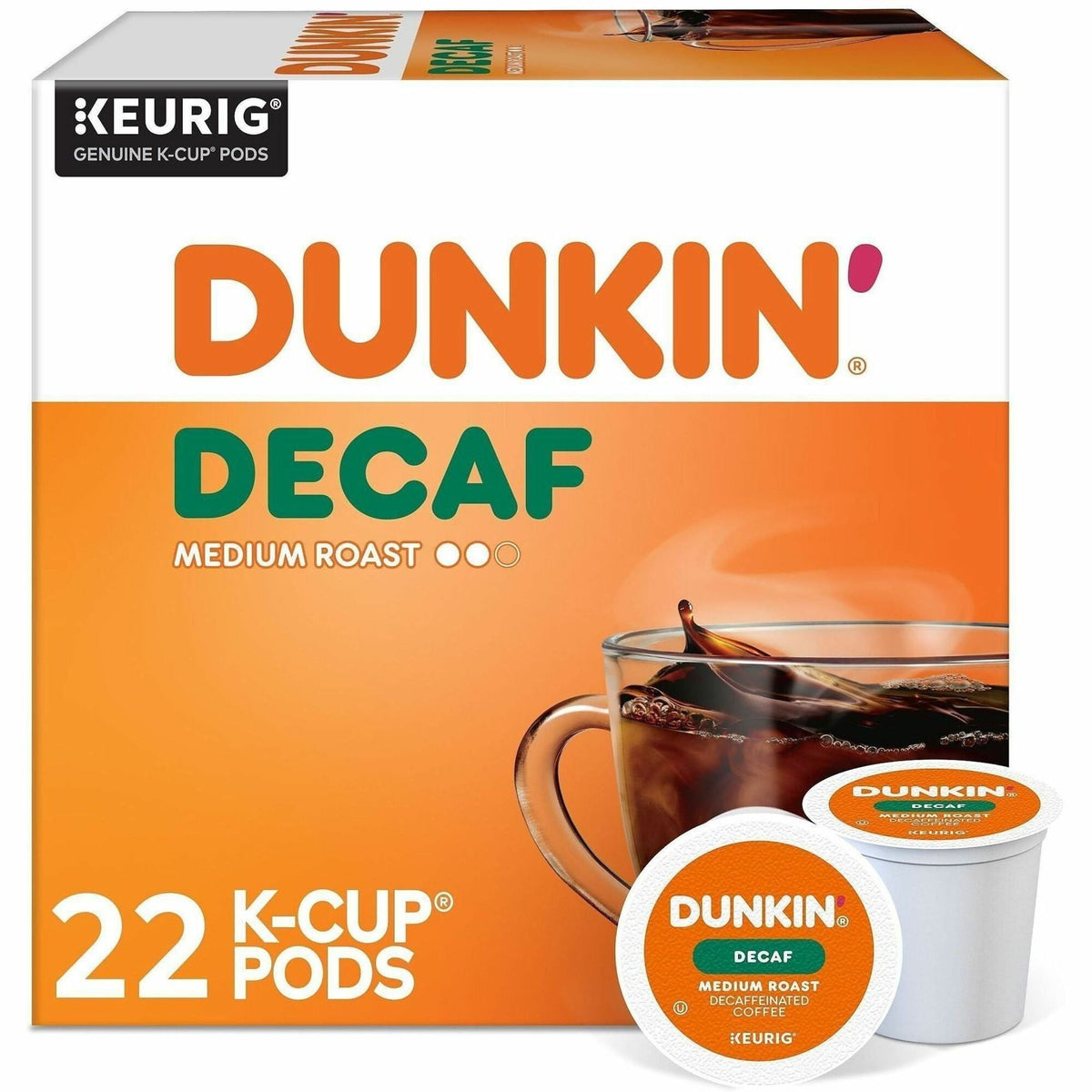 Dunkin’® K-Cup Decaf Coffee - Compatible with Keurig Brewer - Medium - Kosher - Decaffeinated - 22 / Box
