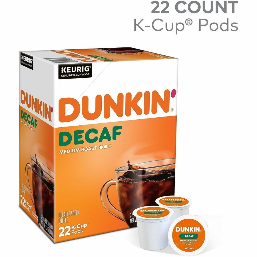 Dunkin’® K-Cup Decaf Coffee - Compatible with Keurig Brewer - Medium - Kosher - Decaffeinated - 22 / Box