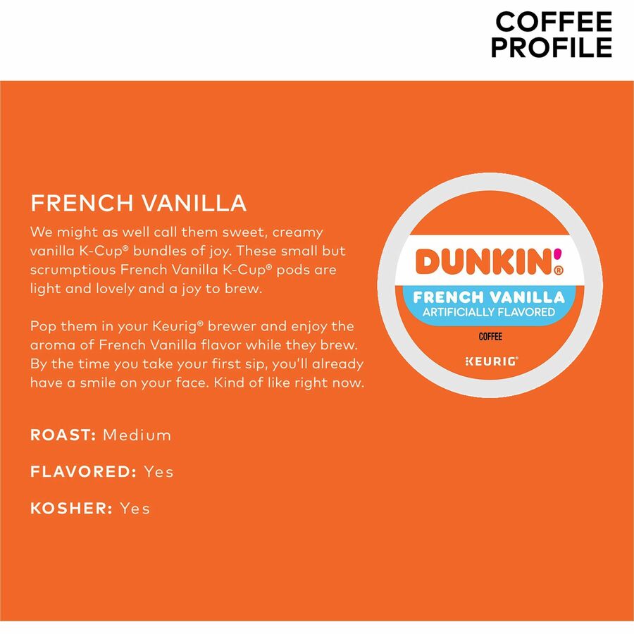 Dunkin’® K-Cup French Vanilla Coffee - Compatible with Keurig Brewer - Medium - 22 / Box