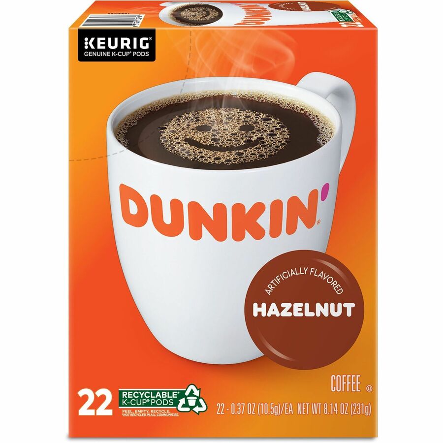 Dunkin’® K-Cup Hazelnut Coffee - Compatible with Keurig Brewer - Medium - 22 / Box