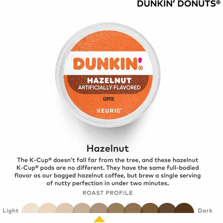 Dunkin’® K-Cup Hazelnut Coffee - Compatible with Keurig Brewer - Medium - 22 / Box