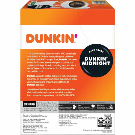 Dunkin’® K-Cup Midnight Coffee - Compatible with Keurig Brewer - Dark - 0.3 oz Per Box - 22
