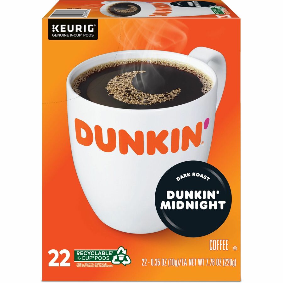 Dunkin’® K-Cup Midnight Coffee - Compatible with Keurig Brewer - Dark - 0.3 oz Per Box - 22
