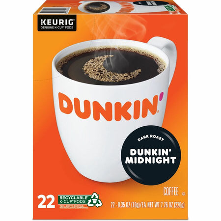 Dunkin’® K-Cup Midnight Coffee - Compatible with Keurig Brewer - Dark - 0.3 oz Per Box - 22