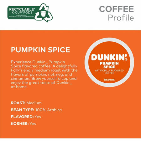 Dunkin’® K-Cup Pumpkin Spice Coffee - Compatible with Brewer - Medium - 22 / Box
