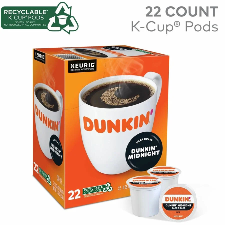 Dunkin’® Midnight Coffee K-Cups - Dark Roast - 22 Count - Kosher - 4 Carton