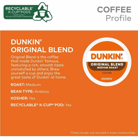 Dunkin’® Original Blend Coffee K-Cups - Medium Roast - Kosher - 22/Box