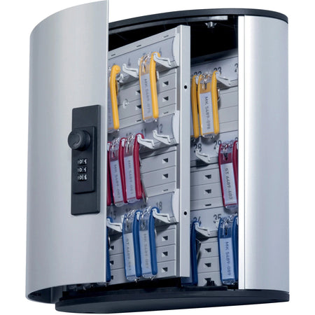 DURABLE Brushed Key Cabinet: Security Lock Silver Aluminum - Boxes & Storage