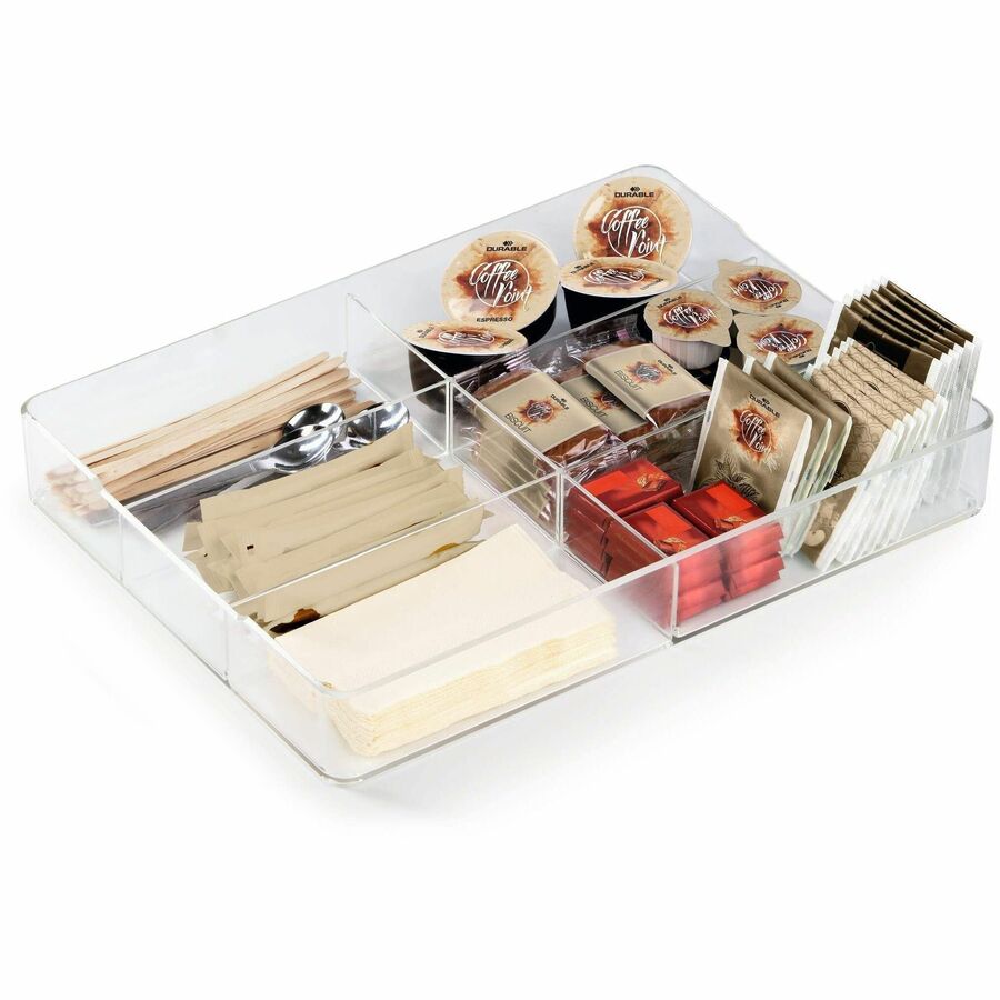 DURABLE COFFEE POINT Caddy - 4 Compartment(s) - Easy to Clean - Transparent - 1 Each - Breakroom Organizers