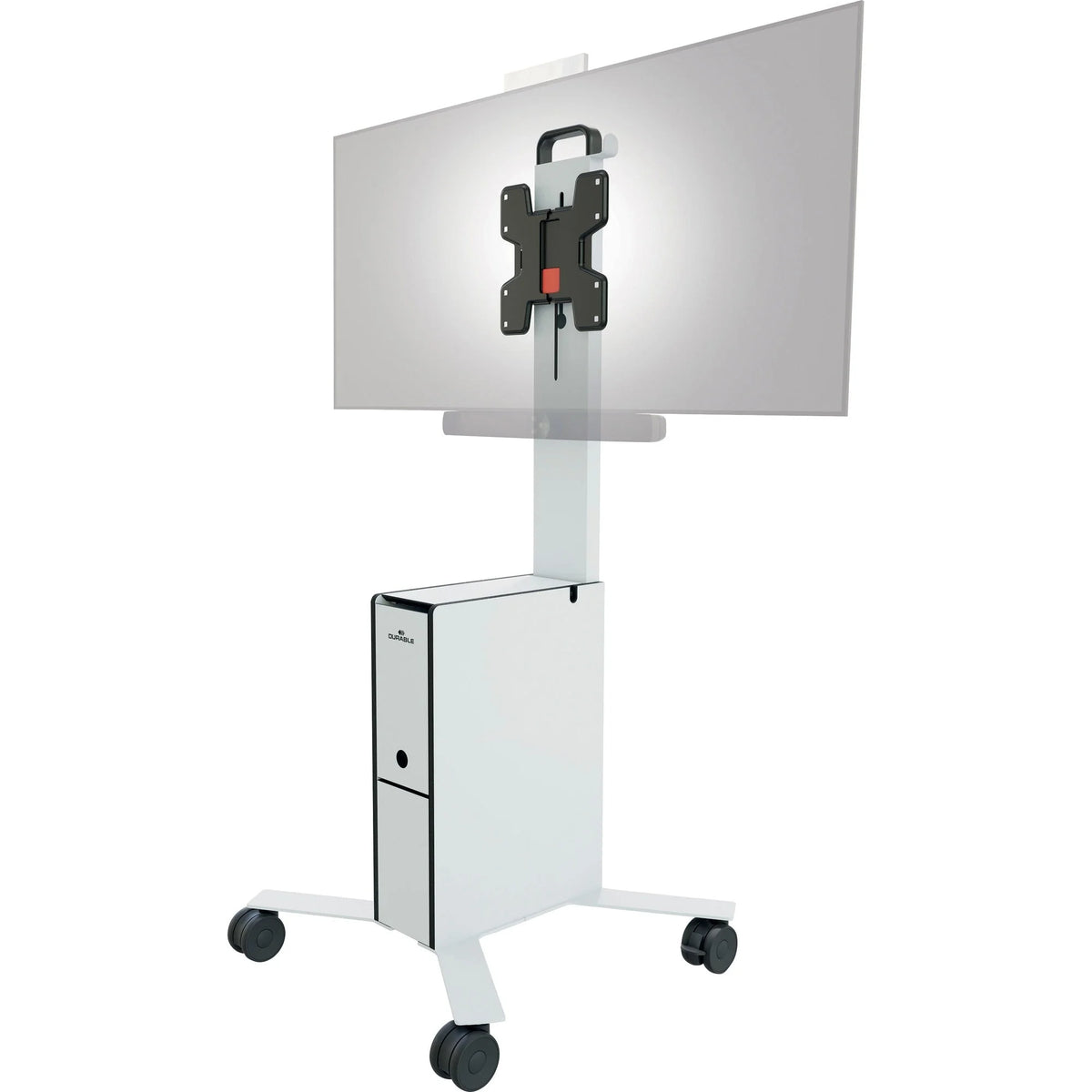 DURABLE COWORKSATION Mobile TV Cart: 3-Shelf Aluminum Frame - White - Carts