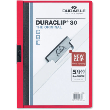DURABLE DURACLIP Letter Report Cover: Red Vinyl 30 Sheets Capacity - Covers