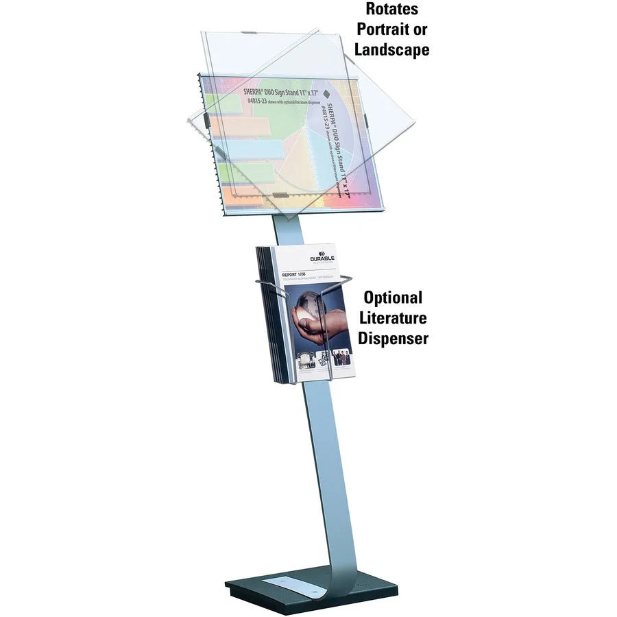 Durable Info Sign Duo Floor Stand - 50’’ Height x 17’’ Width - Aluminum Stainless Steel - Gray Black - Signs &
