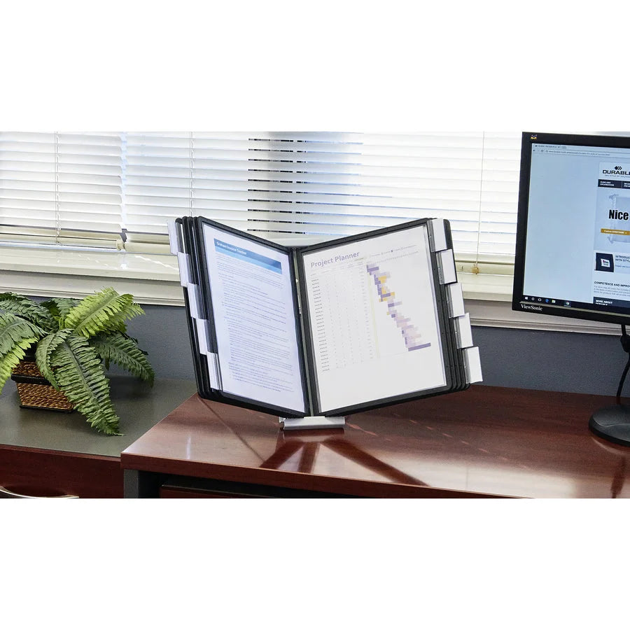 DURABLE InstaView Desktop Reference System: 10-Panel Support for Letter 8.50’’ x 11’’ Media - Catalog Racks/Reference