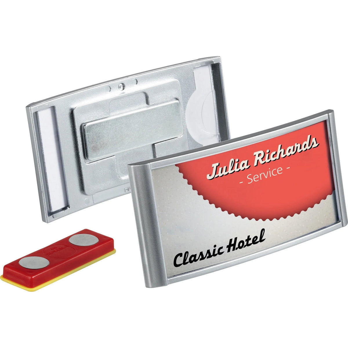 DURABLE Magnetic Classic Name Badge Holder - Silver - Pack of 10 - ID Badges & Supplies