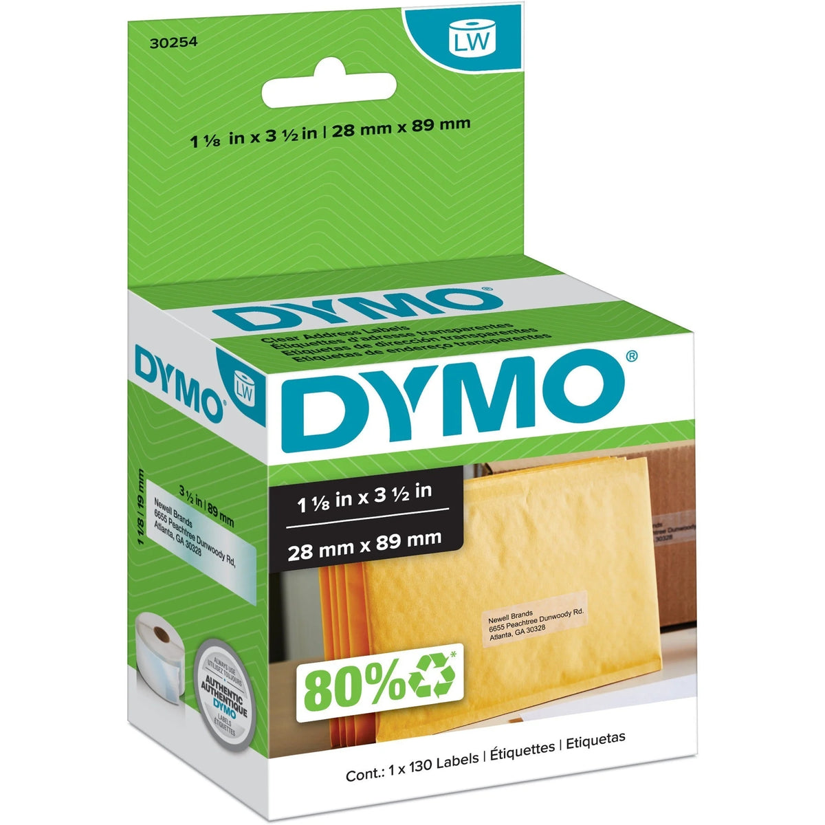 Dymo Clear Address Labels: Direct Thermal 1 1/8’’ x 3 1/2’’ - 130/Roll - Label Maker Supplies