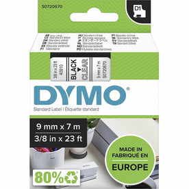 Dymo D1 40910 Tape: 9mm x 7m Black on Clear - Easy Peel Durable - Label Maker Supplies