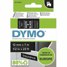 Dymo D1 45021 Tape: White on Black Easy Peel - 12mm x 7m - Label Maker Supplies