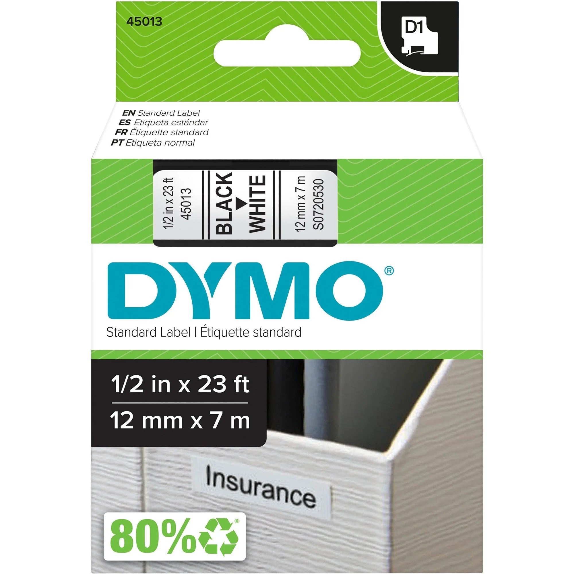 Dymo D1 Electronic Tape Cartridge: 1/2’’ White Polyester - Thermal Transfer - Label Maker Supplies