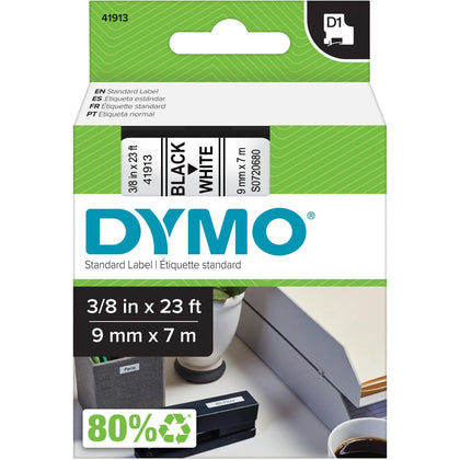 Dymo D1 Electronic Tape Cartridge: 3/8’’ White Polyester - Thermal Transfer - Label Maker Supplies