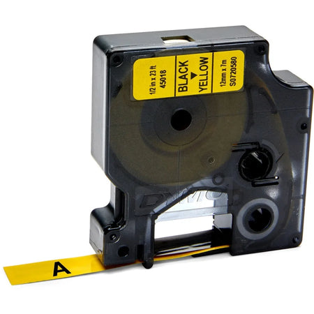 Dymo D1 Yellow Tape Cartridge - 1/2’’ Width - Polyester - 1 Each - Label Maker Supplies