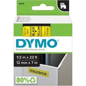 Dymo D1 Yellow Tape Cartridge - 1/2’’ Width - Polyester - 1 Each - Label Maker Supplies