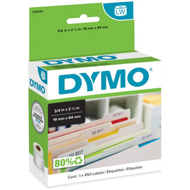 Dymo File Document Management Labels - 3/4’’ Width x 2 1/2’’ Length - Direct Thermal - White - 450 / Roll - Label Tapes