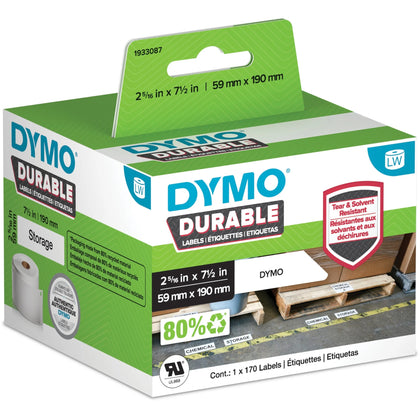 Dymo ID Label: White Polypropylene 2 21/64’’ x 7 31/64’’ - 170 Labels - Label Maker Supplies