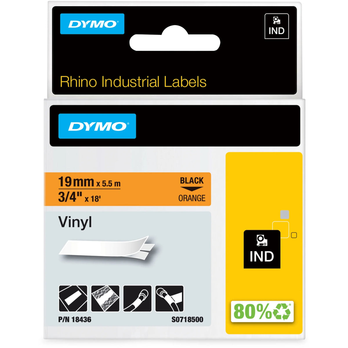 Dymo Industrial Rhino Vinyl Labels - 3/4’’ Black - 1 Pack - Label Tapes & Maker
