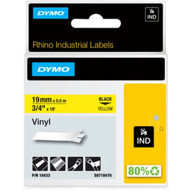 Dymo Colored Industrial Rhino Vinyl Labels - 3/4’’ Width - Rectangle - Black Yellow - Water Resistant - Label Tapes &