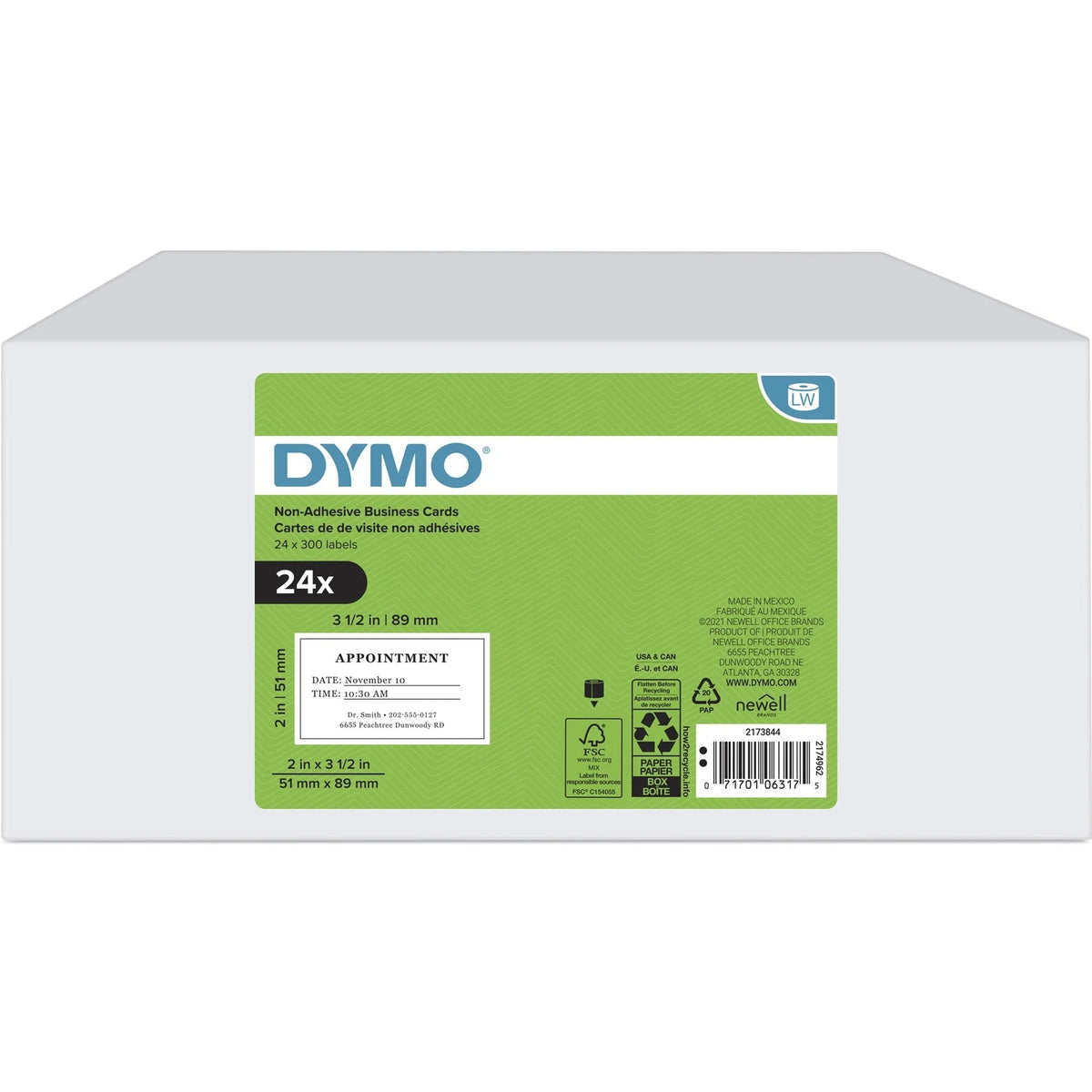 Dymo LabelWriter Business Card Labels - White Direct Thermal - 300/Roll 24/Box - Label Tapes & Maker