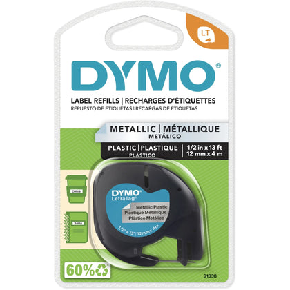 Dymo LetraTag Label Maker Tape Cartridge - 1/2’’ Silver Thermal - Supplies