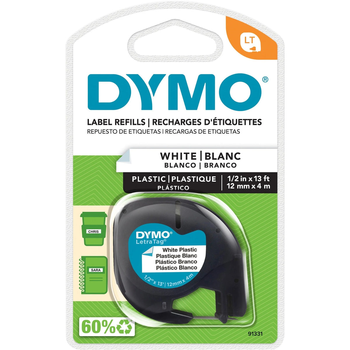 Dymo LetraTag Label Maker Tape Cartridge - White Polyester 1/2’’ Width - Supplies