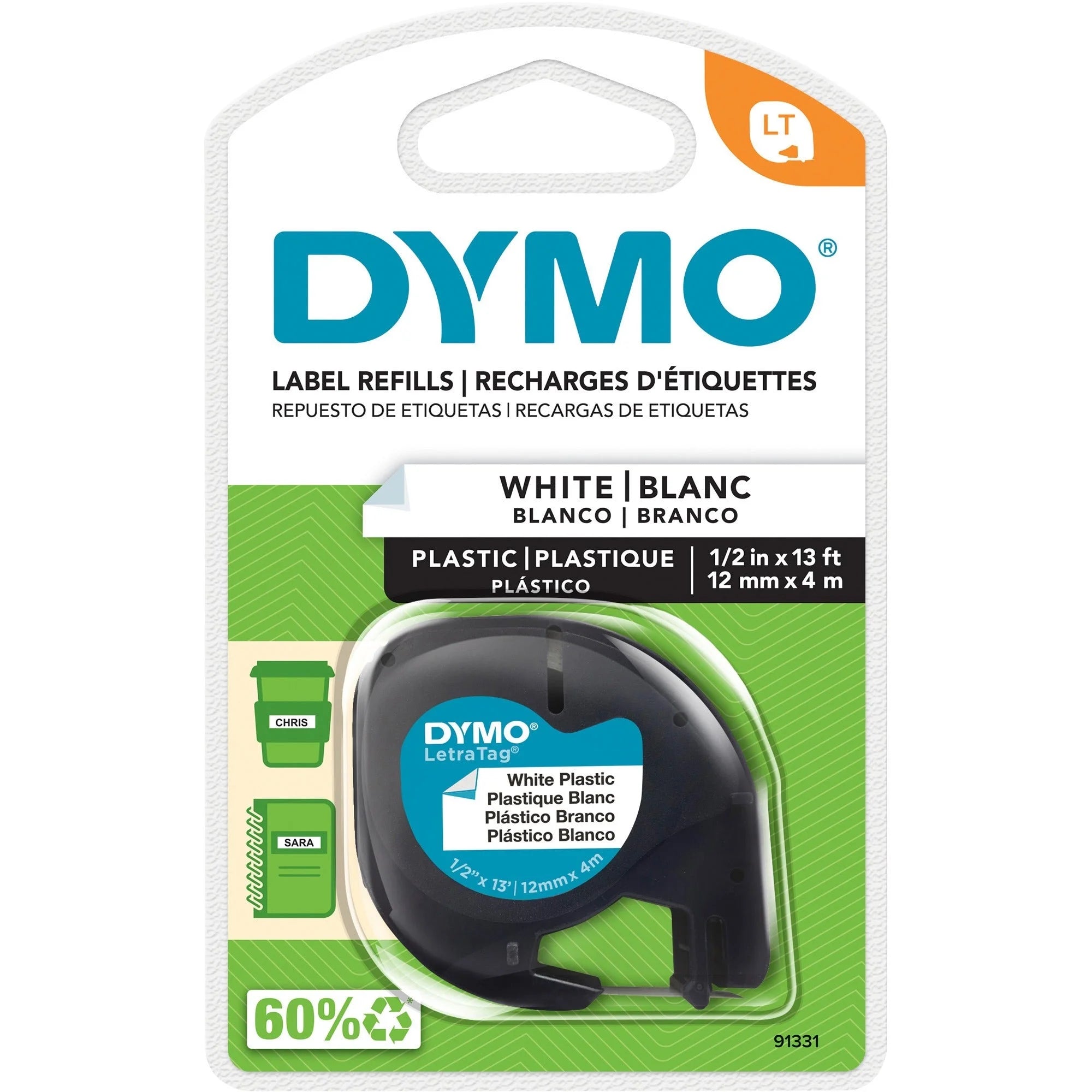 Dymo LetraTag Label Maker Tape Cartridge - White Polyester 1/2’’ Width - Supplies