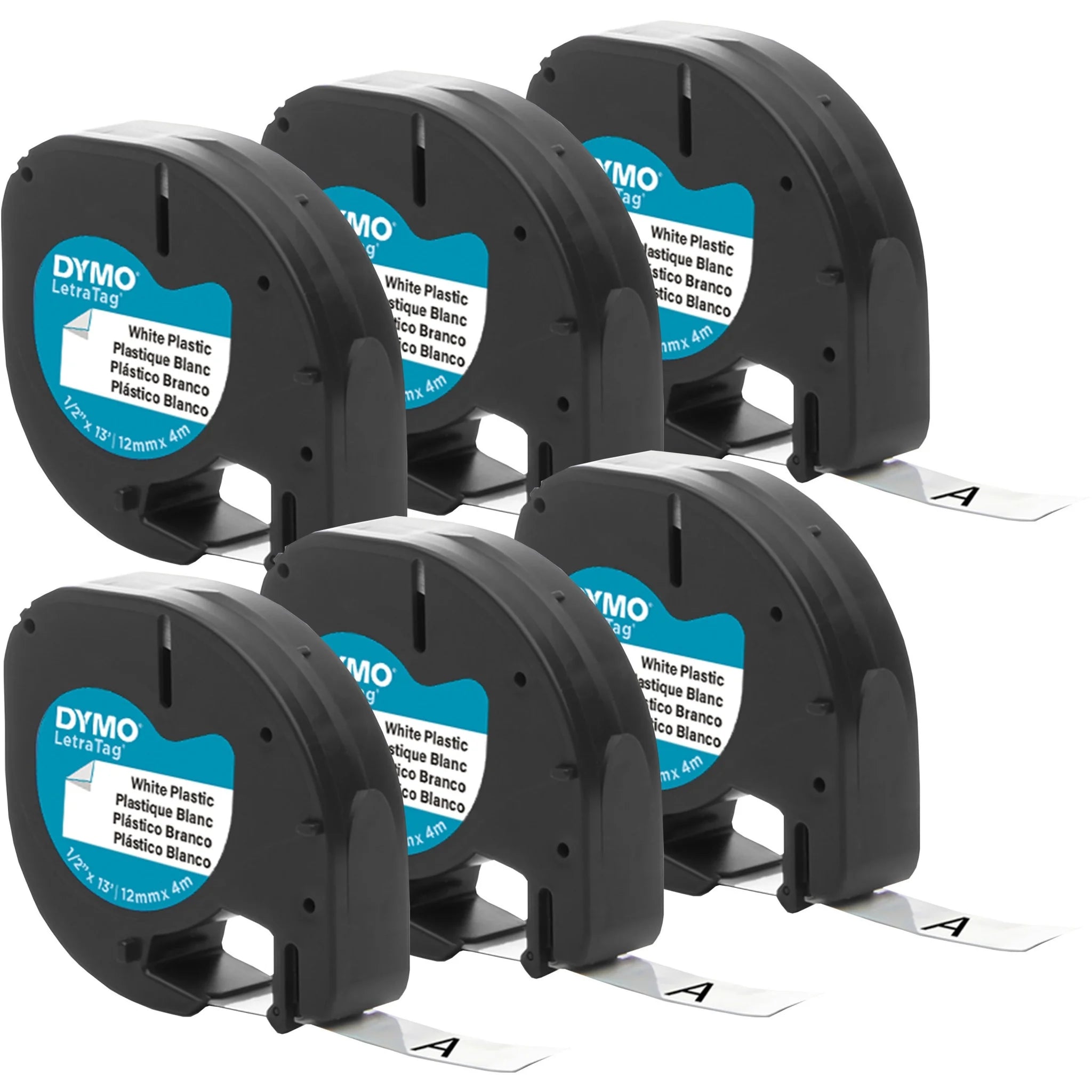 Dymo LetraTag Plastic Labels: 1/2’’ White Labels 6-Pack - Label Maker Supplies