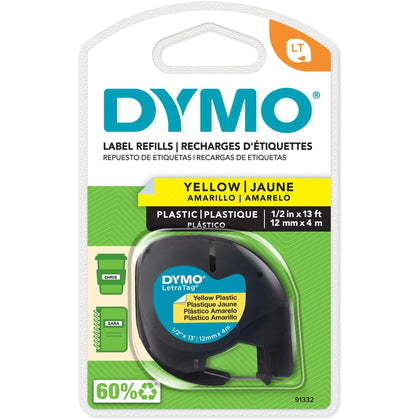 Dymo LetraTag Yellow Label Maker Tape Cartridge - 1/2’’ Width Polyester - Supplies