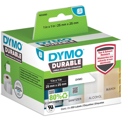 Dymo Multipurpose Label: 63/64’’ Square White Polypropylene - 1700/Roll - Label Maker Supplies