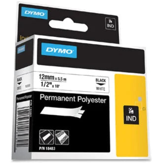 Dymo Rhino 1/2’’ Permanent Poly Labels: Thermal Transfer White/Black - Label Tapes & Maker Labels
