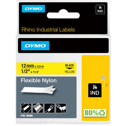 Dymo Rhino 1/2’’ Yellow Nylon Labels - Direct Thermal - 1 Each - Label Maker Supplies