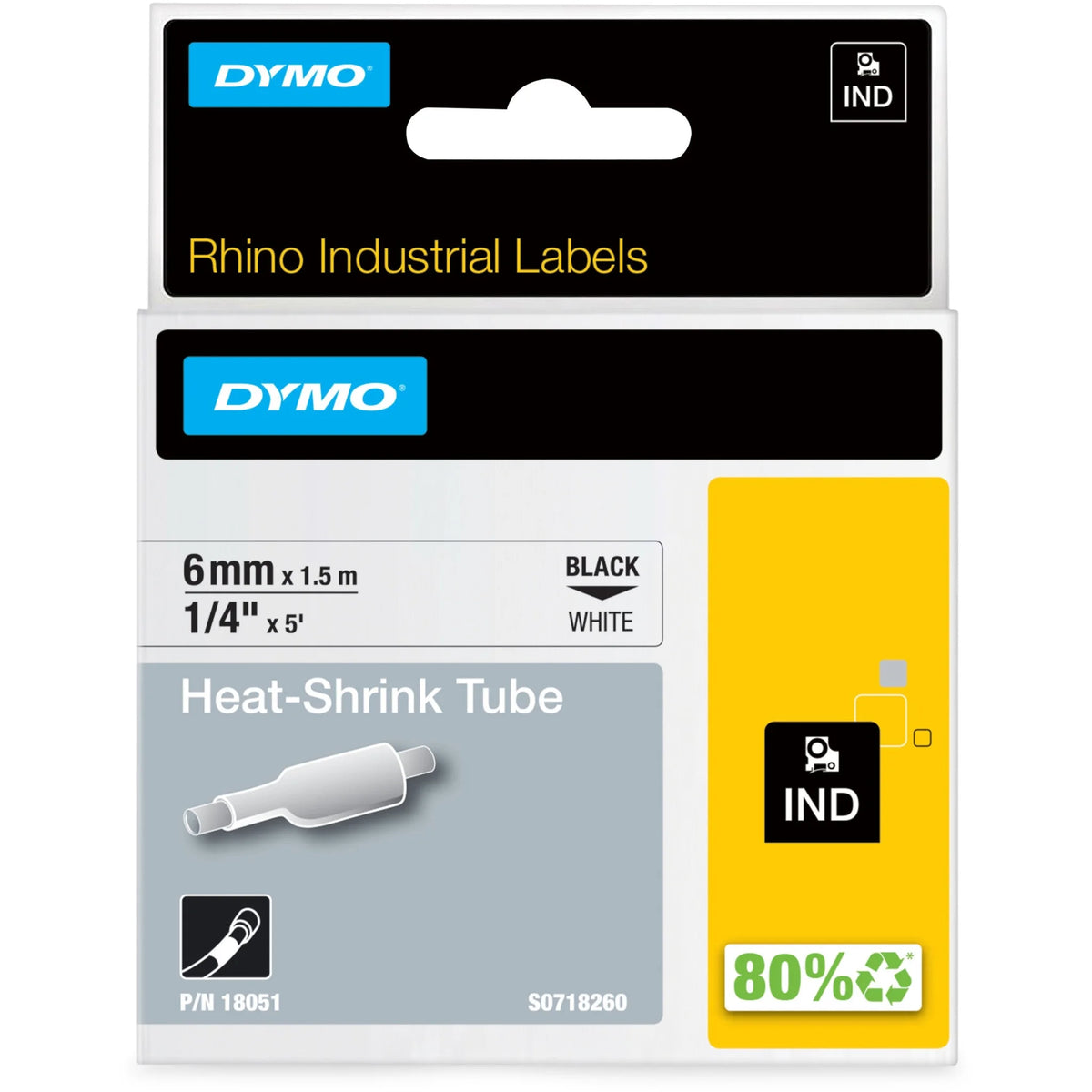 Dymo Rhino Heat Shrink Tube Labels - 1/4’’ White Polyolefin - Label Maker Supplies