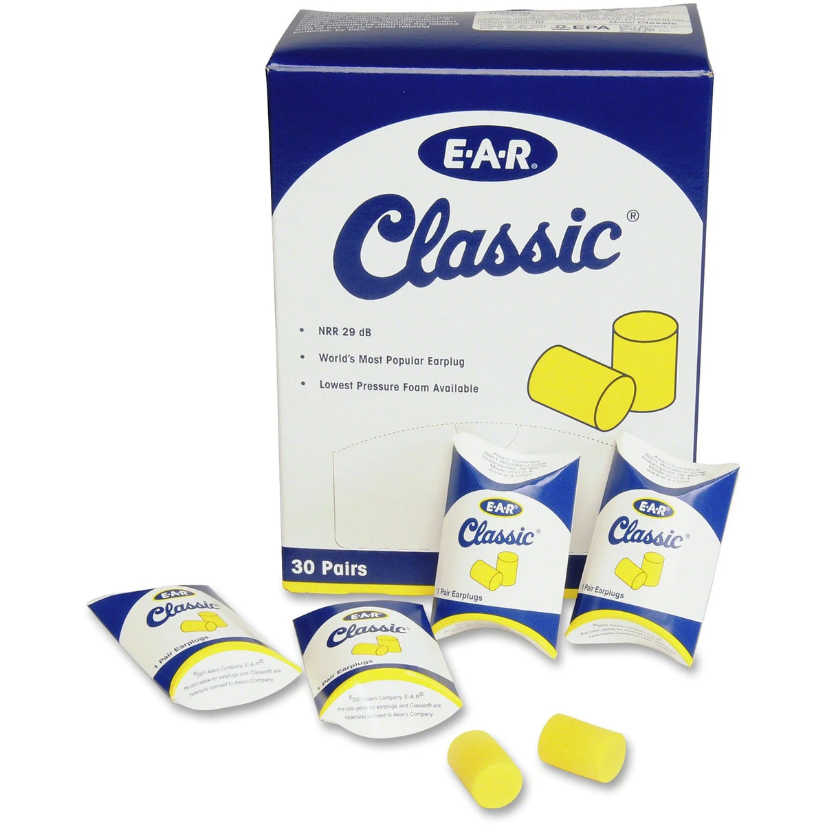 E-A-R Classic Earplugs: Noise Protection Foam - Yellow - 30 Pairs - Protective Gear