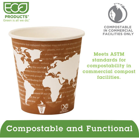 Eco-Products 10 oz World Art Hot Beverage Cups - fl - Multi - Paper Resin - Drink - 50/Pack - 20 / Carton