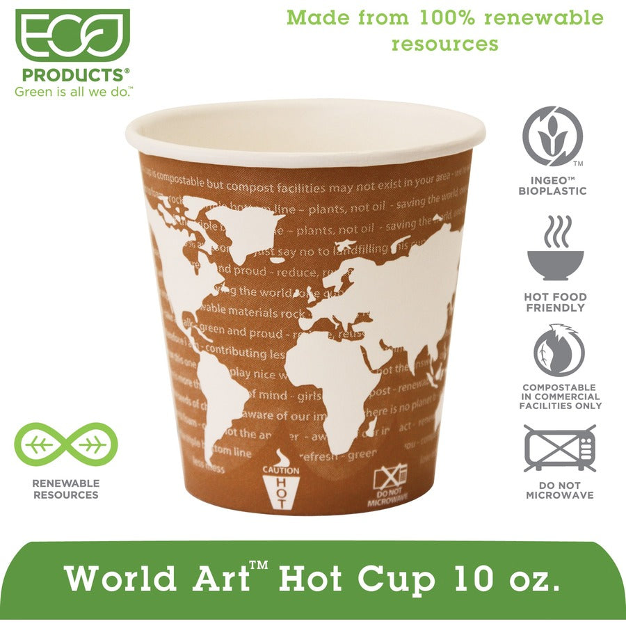 Eco-Products 10 oz World Art Hot Beverage Cups - fl - Multi - Paper Resin - Drink - 50/Pack - 20 / Carton