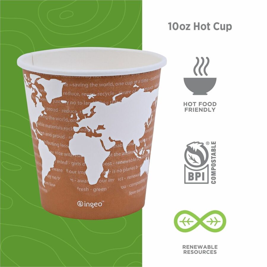 Eco-Products 10 oz World Art Hot Beverage Cups - fl - Multi - Paper Resin - Drink - 50/Pack - 20 / Carton