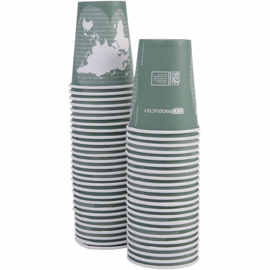 Eco-Products 12 oz World Art Hot Beverage Cups - fl - Multi - Paper Resin - Drink - 50/Pack - 20 / Carton