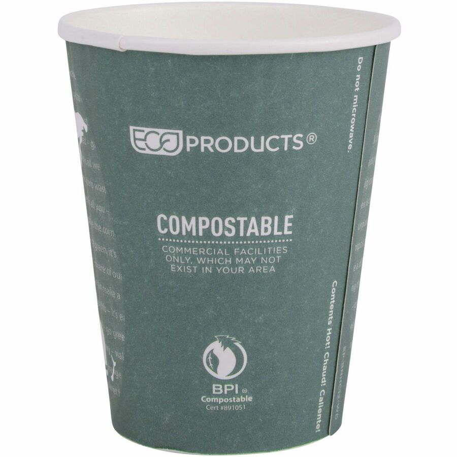 Eco-Products 12 oz World Art Insulated Hot Beverage Cups - fl - Green - Drink - 600 / Carton
